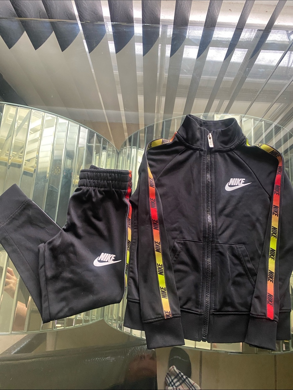 Nike Black Kids' Zip Track Jacket & Joggers with Rainbow Stripes and Nike Jordan